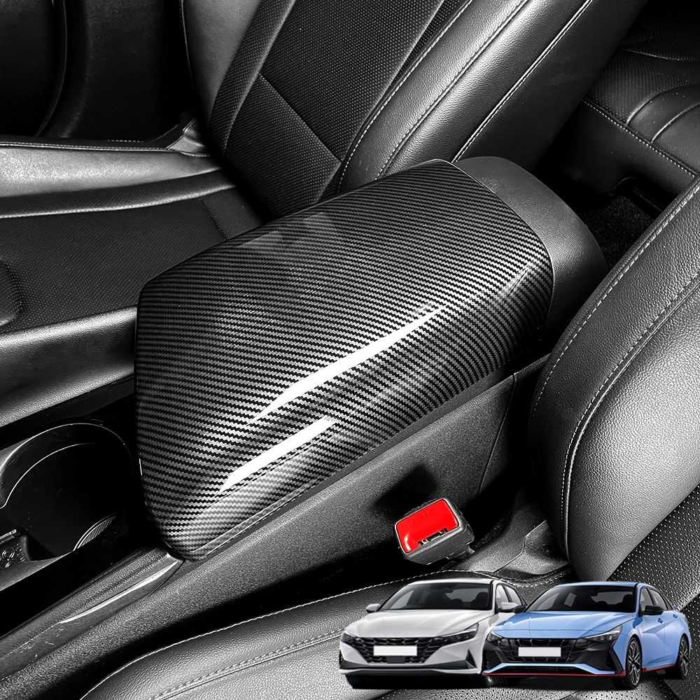 For Hyundai Elantra CN7 N /CN7 Car Armrest Cushion Cover Carbon Fiber ABS Console Armrest Box Pad Cover LHD/RHD 5