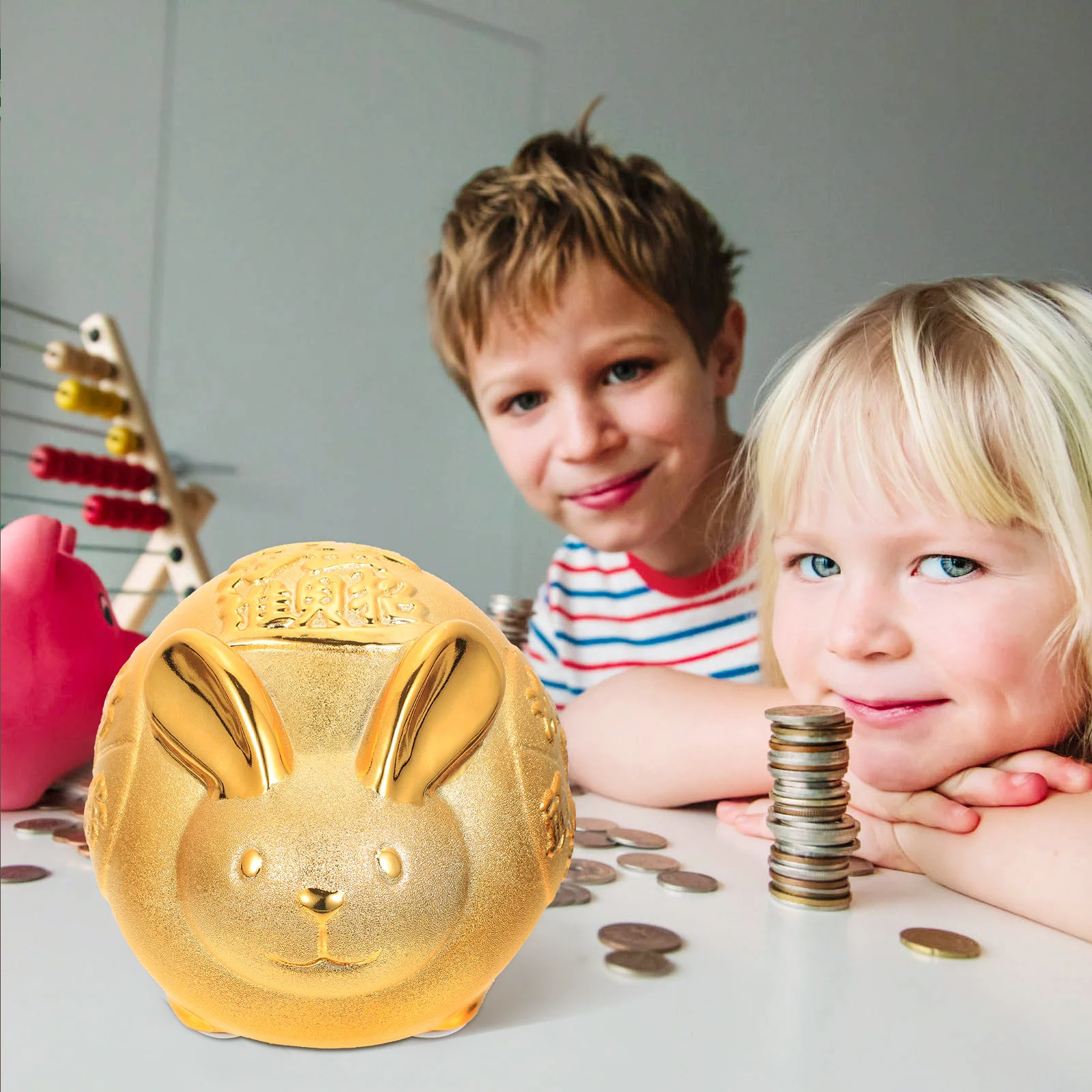 

Premium Ceramic Bunny Piggy Bank Cute Kids Money Box for Sons Daughters Fun Savings Jar for Home Office Bedroom Decorative