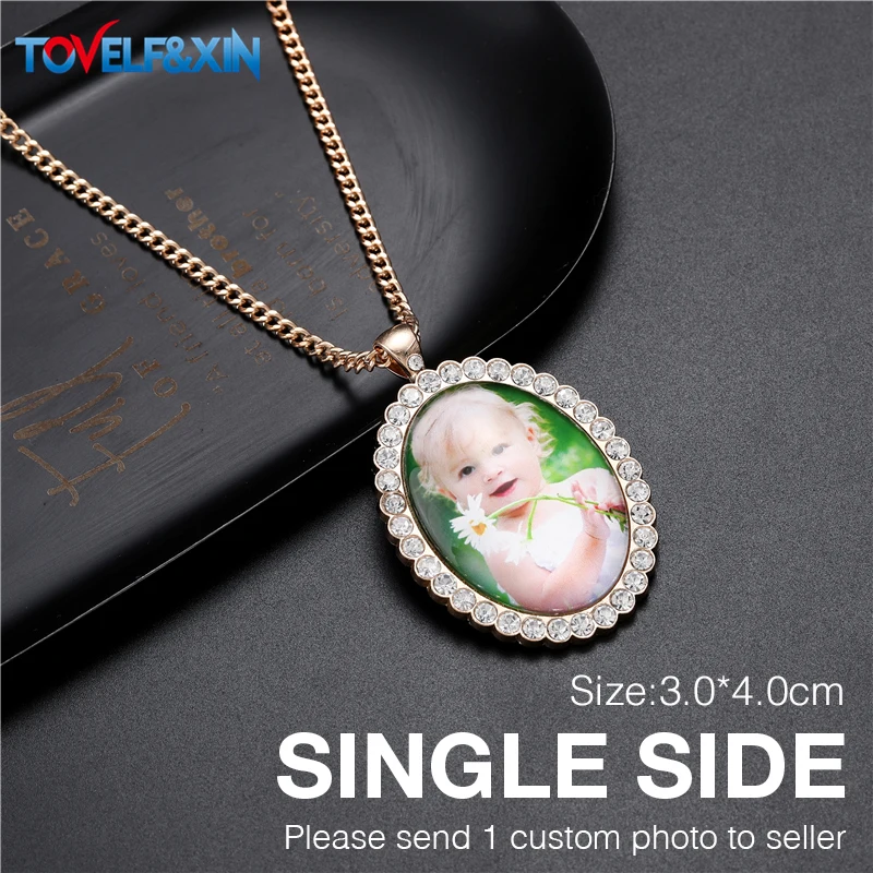 Custom Photo Pendant Necklace Men Hip Hop Jewelry Personalized Customized Family Name Engraved Pendant Crystal Chains Gift