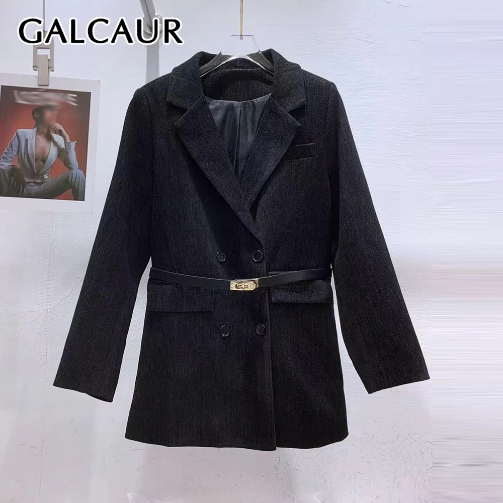 

GALCAUR Solid Spliced Sashes Chic Jacket Female Lapel Long Sleeve Loose Retro Streetwear Women's Jackets Autumn Style Fashion
