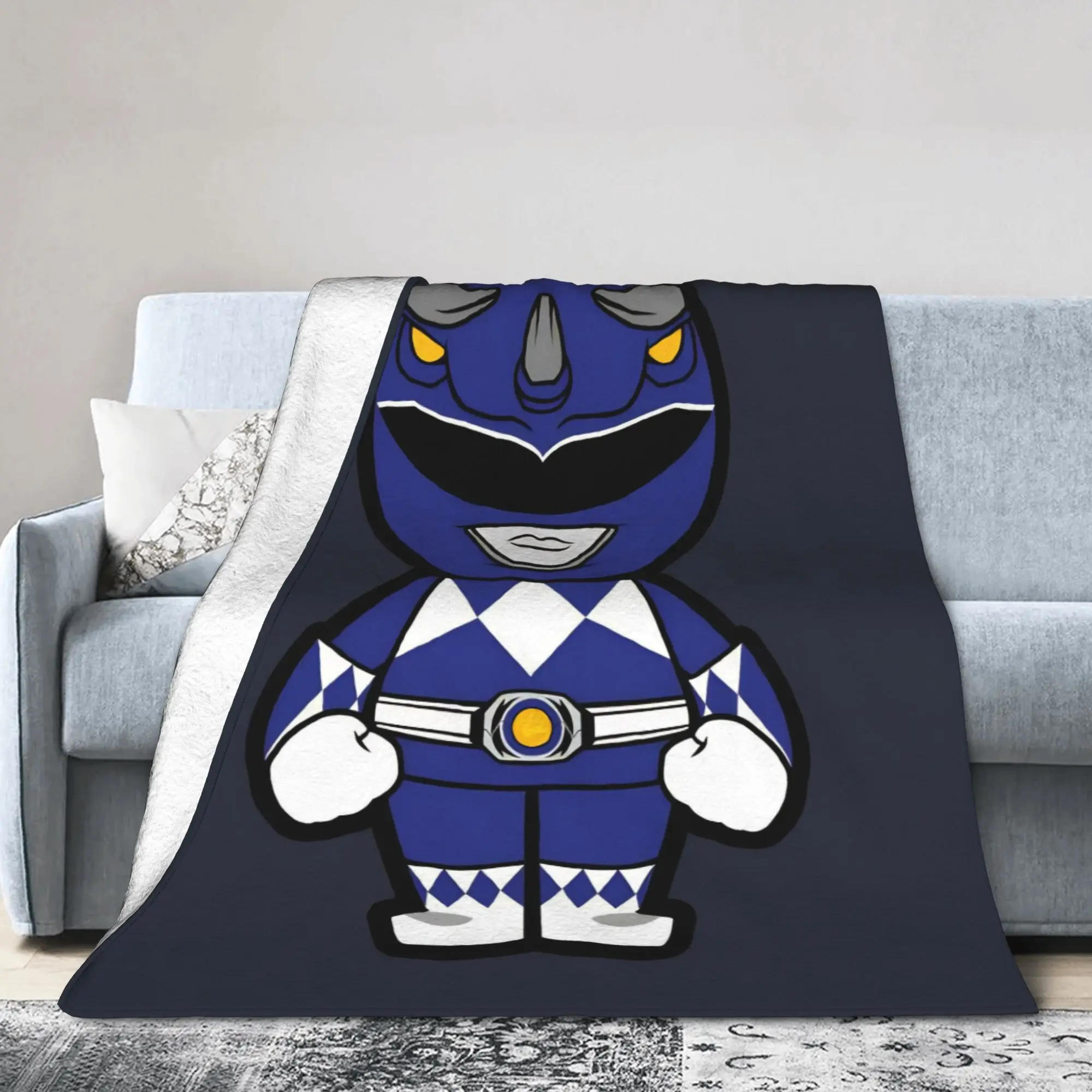 Blue Ranger Chibi Blankets Power R-Ranger Flannel Vintage Warm Throw Blankets for Bedding Lounge Spring Autumn