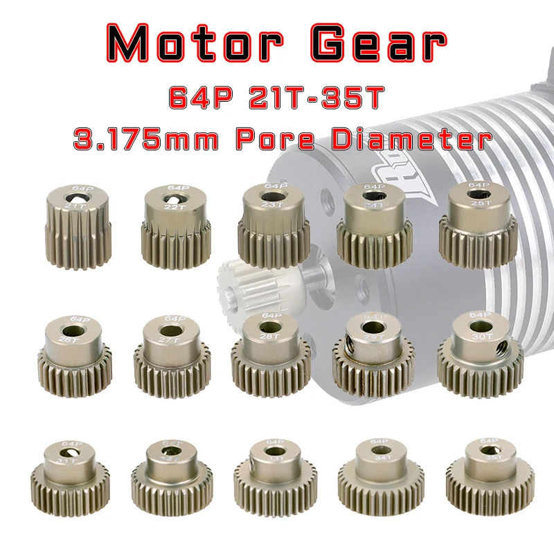 

64DP 3.175mm 21t 22t 24t 25t 26T 27t 28T 29T 30T 32T 35T Aluminum Alloy Metal Pinion Motor Gear For 1/10 Rc Model Car Motor