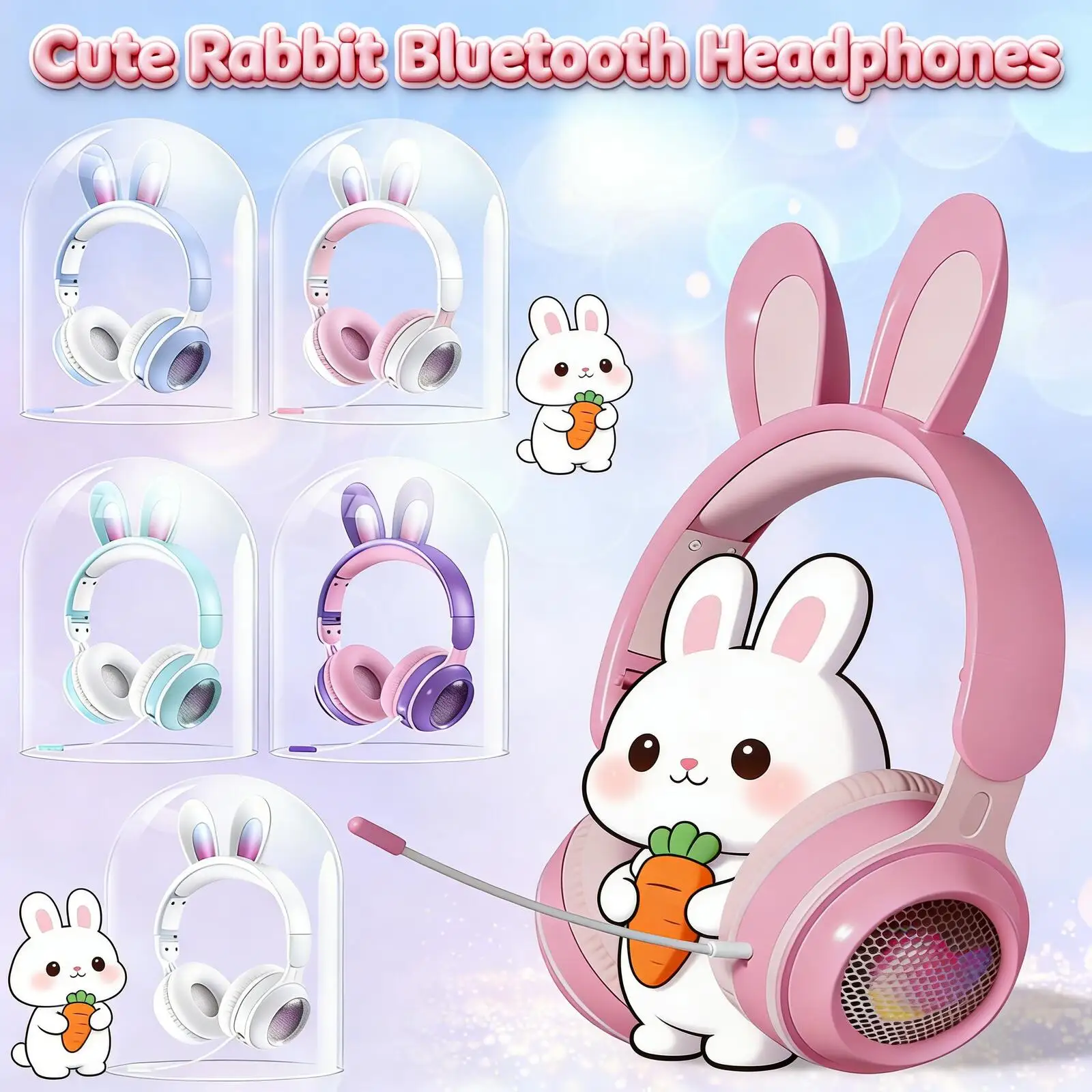 

Cute Rabbit Ear Wireless Bluetooth Headphones Foldable Stereo Headset with Detachable Mic Support TF Card for Girls Music Game