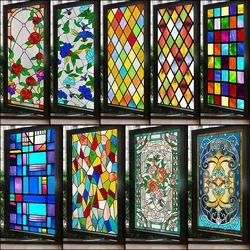 Stained Glass Window Film, Window Privacy Films, Colorful Lattice Window Tint, Rainbow Glass Decals for Home Anti UV 50 x 100 cm