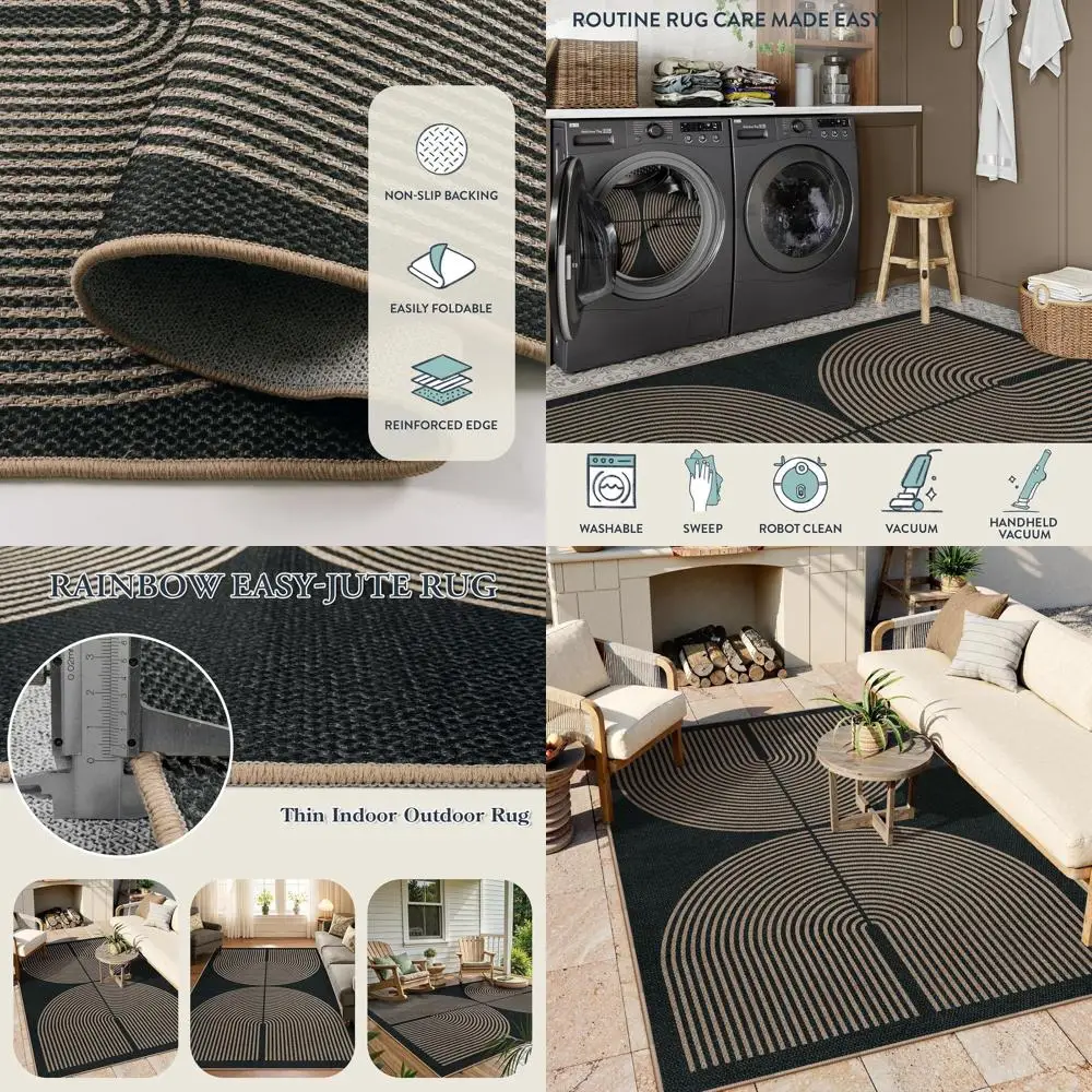 

Jute Fiber 5x7 Rug, Washable Modern Farmhouse Style, Indoor/Outdoor, Non-Slip for Living Spaces