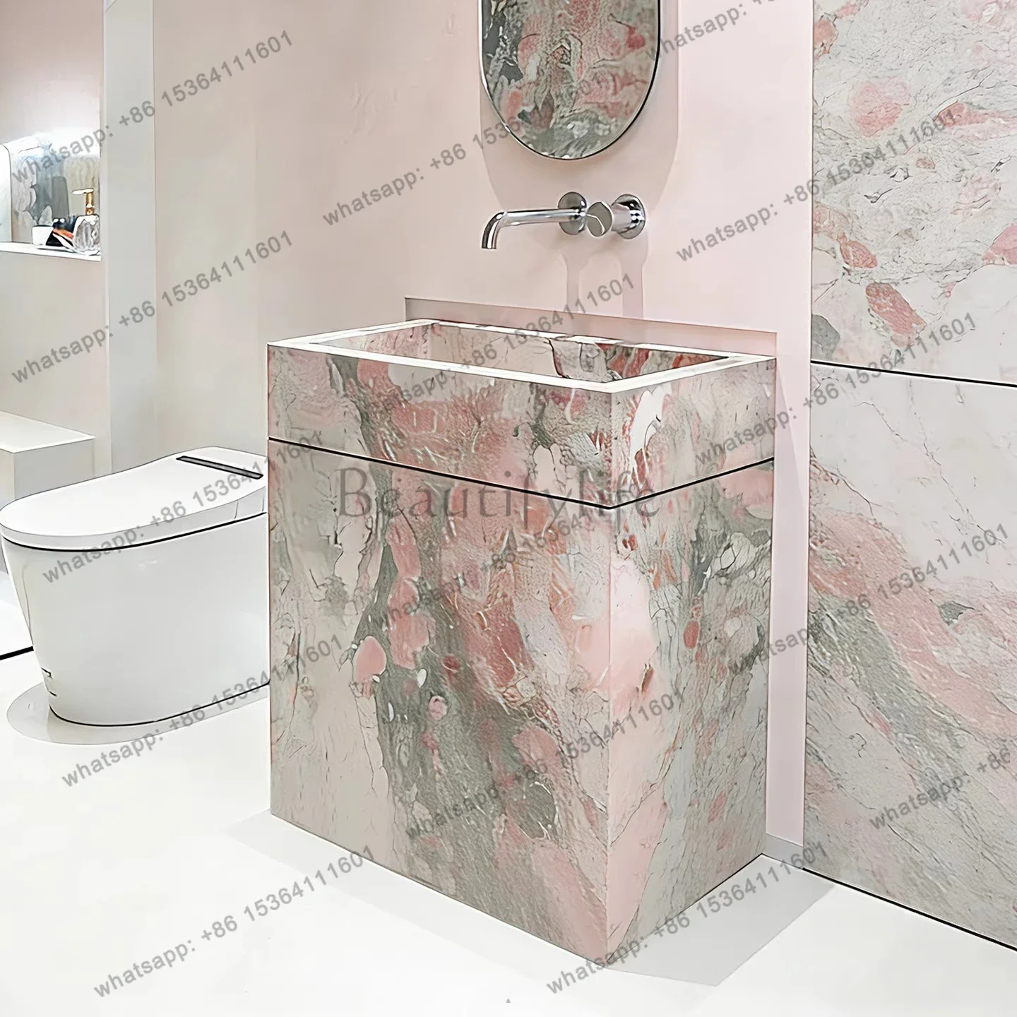 FG11French Cream Wind Garden Four Seasons Powder Slate Floor-to-ceiling Square Hand Washing Column Basin