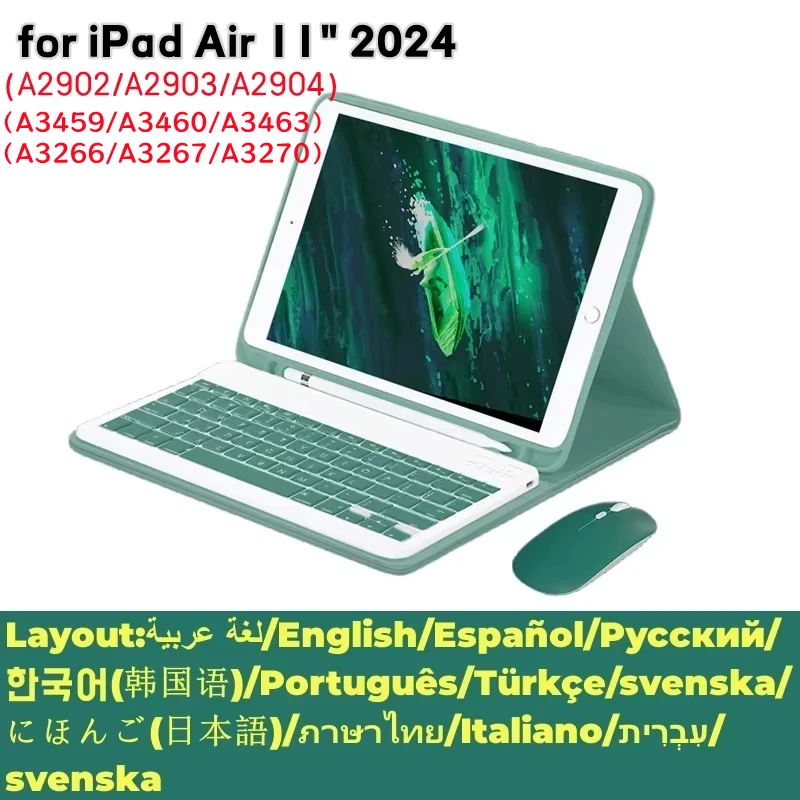 

For iPad Air M2 M3 M4 11" Case With Wireless Bluetooth Keyboard Cover Stand Mouse Russian Spanish Korean Arabic Hebrew Keyboard