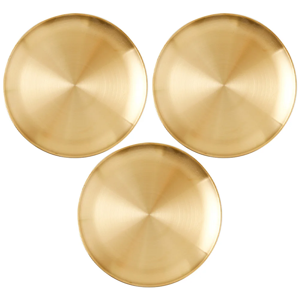 

3 Pcs Plate Metal Dish Gold Healthy Steel Camping Beef Meat Stainless Kitchenware Golden Candy