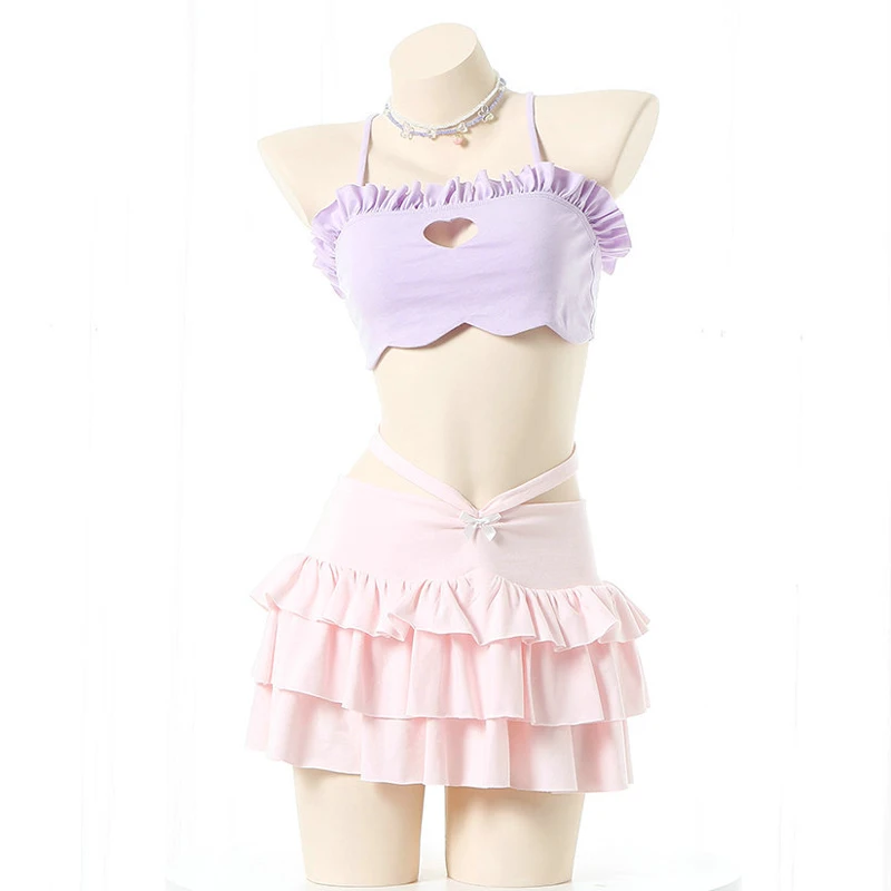 AniLV 2022 Summer Sweet Girl Anime Cute Love Hollow Swimsuit Unifrom Cake Skirt Women Macaron Swimwear Outfits Costumes Cosplay