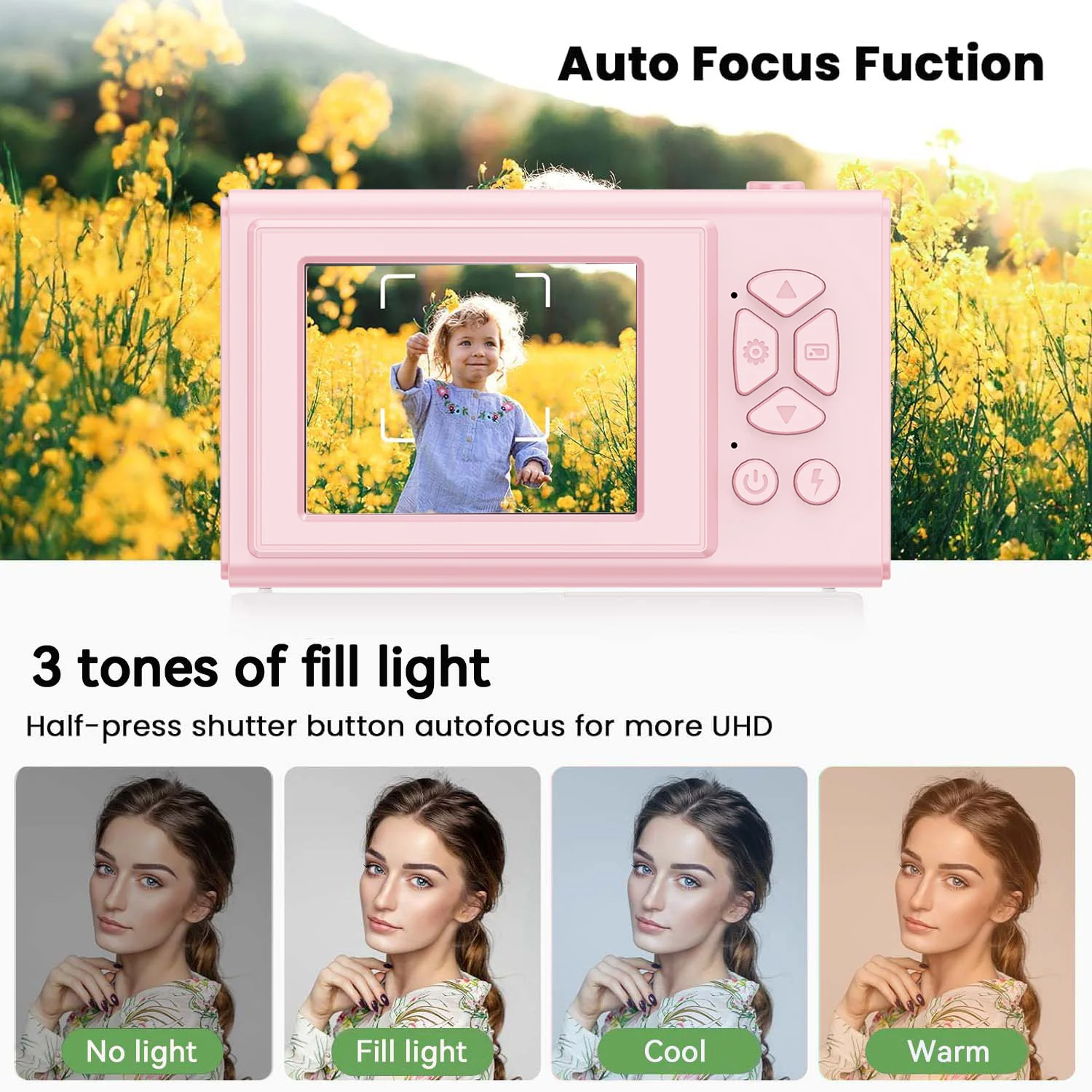 Kamera dla dzieci Trójkolorowy aparat wypełniający z kartą 64 GB Rejestrator wideo 1080P Zabawki edukacyjne Prezenty urodzinowe dla chłopca i dziewczynki