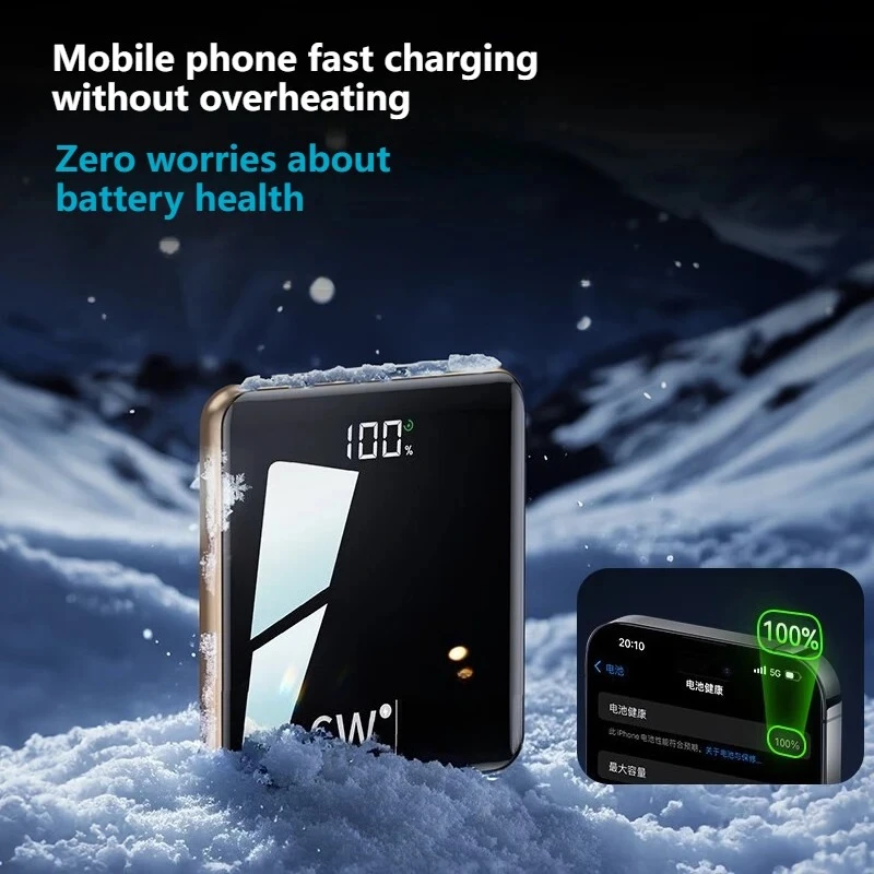 66 Вт Power Bank 10000/20000 мАч Ультратонкий, зеркальный, портативный, встроенный кабель, мини-быстрая зарядка Power Bank Сертификация 3C