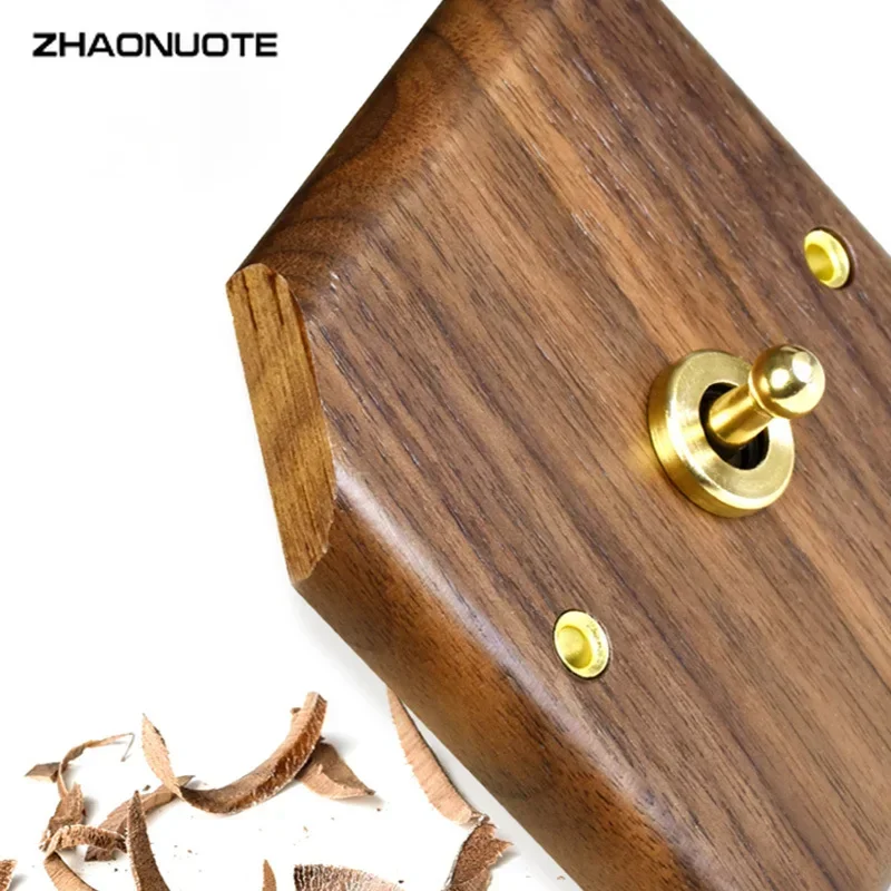 Black Walnut Panel Brass Lever Solid Wood 1-4 Gang 2 Way Wall Light Retro Toggle Switch EU Socket Type 86 Home Switch