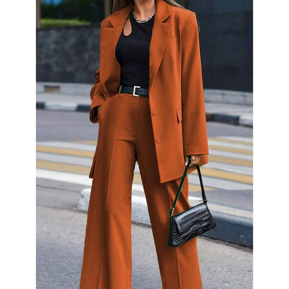 

Pants Sets 2 Piece Fashion Single Breasted Notch Lapel Outfits Elegant Daily Casual Office Work Solid Color Women's Suit