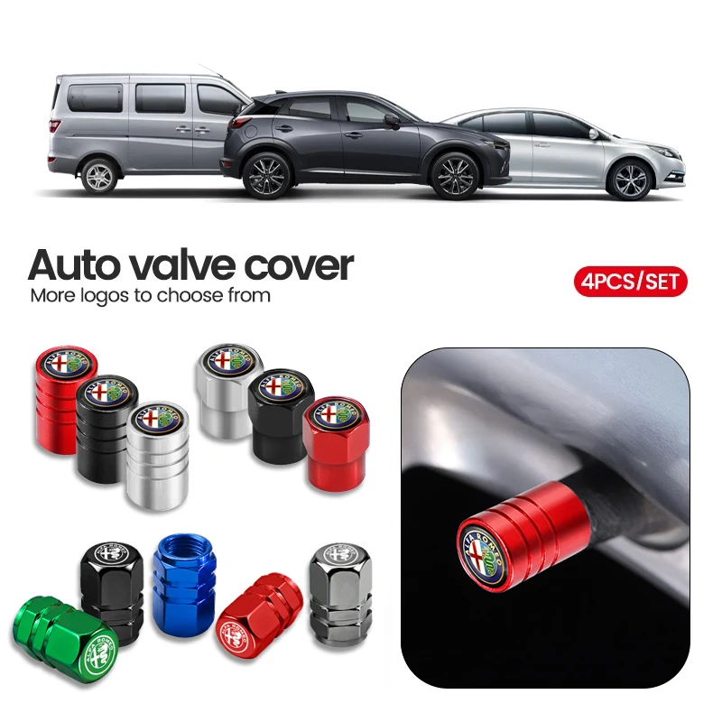 4pcs Alloy Car Badges Wheel Tire Valve Caps Cover For Alfa Romeo Giulia Stelvio 156 Tonale Brera Giulietta Disco Volante Spider