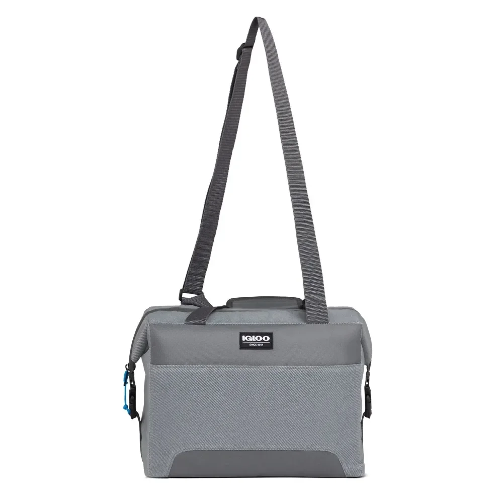 Enfriador de 24 latas de lados blandos, sarga gris con azul ibiza, bolsa aislante a prueba de fugas para picnics, playa y viajes