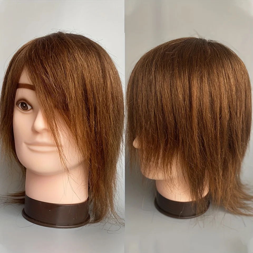 

Men's Short Hair Mannequin Head- 100% Real Human Hair, For Braiding Cutting Styling A Good Helper For Hairdressers To Practice