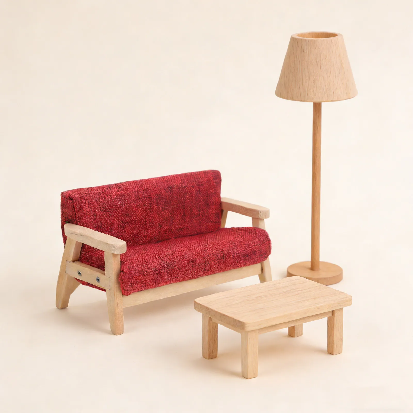 

Miniature Sofa Arm Chair Wooden Recliner Chair Red Vintage Lying Sofa Mini Couch for Dollhouse Living Room Accessories Mini