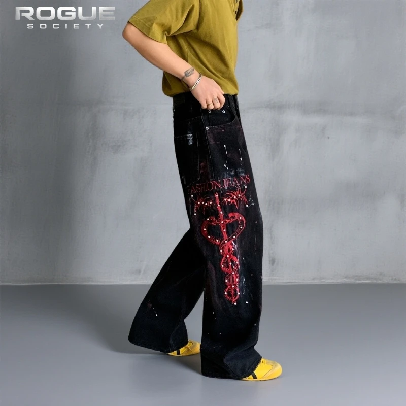

Y2K High Street Embroidered Snake Jeans Unisex Black Loose Wide Leg Denim Pants Casual Streetwear Punk Gothic Trousers Harajuku