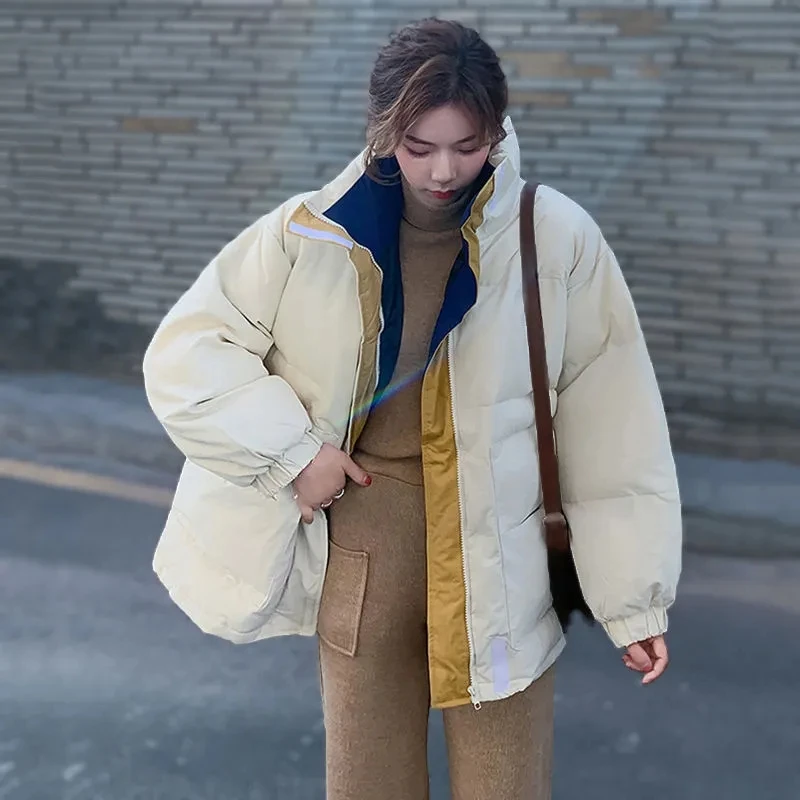 Down Cotton Jacket Women 2025 New Korean Version Loose Hong Kong Style Student Bread Jacket Thickened Cotton Jacket Winter Coat