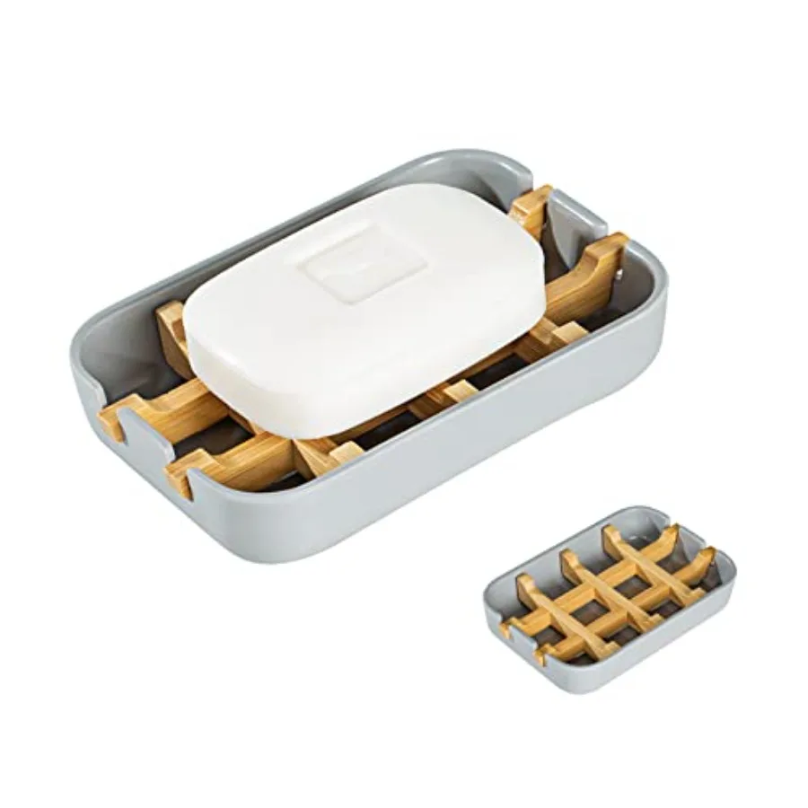 

Eco-Friendly Bamboo Soap Dishes, Removable Soap/Sponge Holder for Home, Bathtub Soap Tray