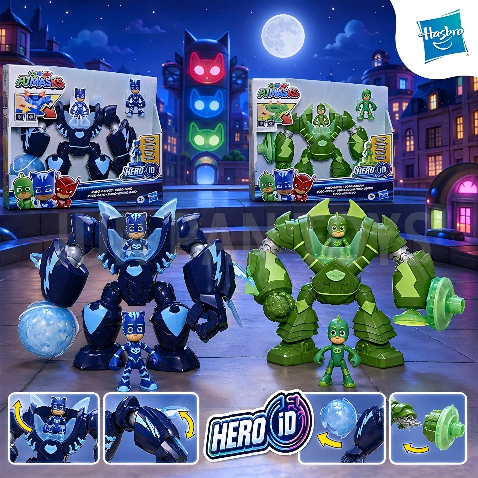 Figura Original de PJ Masks Robo Catboy Gekko, Juguete Preescolar, Héroe, ID Power Furball Super Cat Stripes con Luces y Sonidos, Regalo para Niños