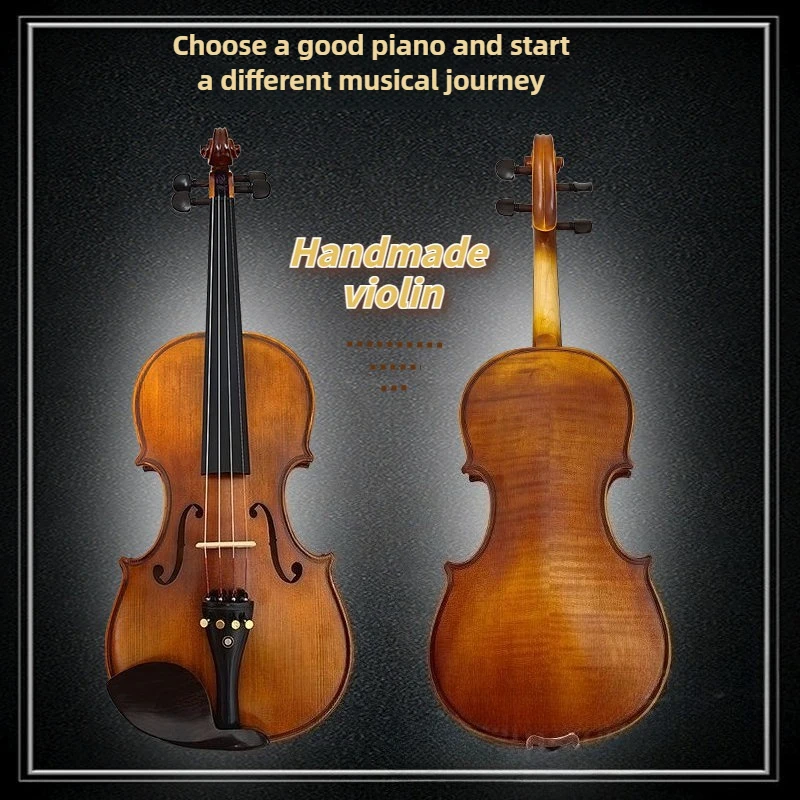 Spruce Top Violin Full Size 4/4 3/4 1/2/ 1/4 1/8 Handmade High-end Violin Beginner Solid Wood Tiger Pattern Adult Grade Test