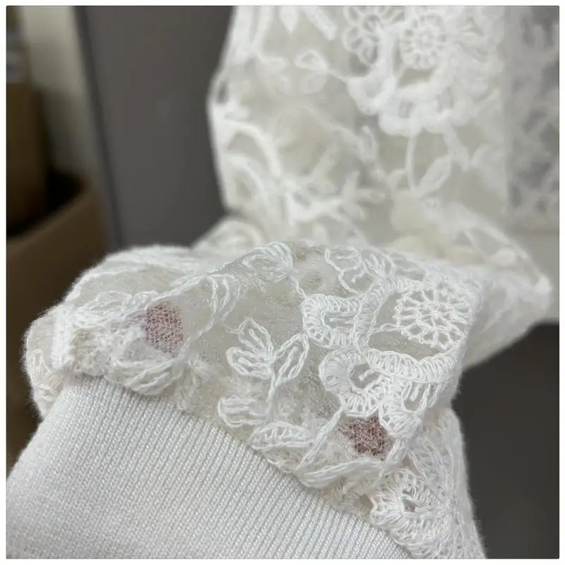 Women's 2024 Spring New Lace Collar Casual Hollow Panel Button Solid Color Versatile Office Lady Fashion Long Sleeved Tops