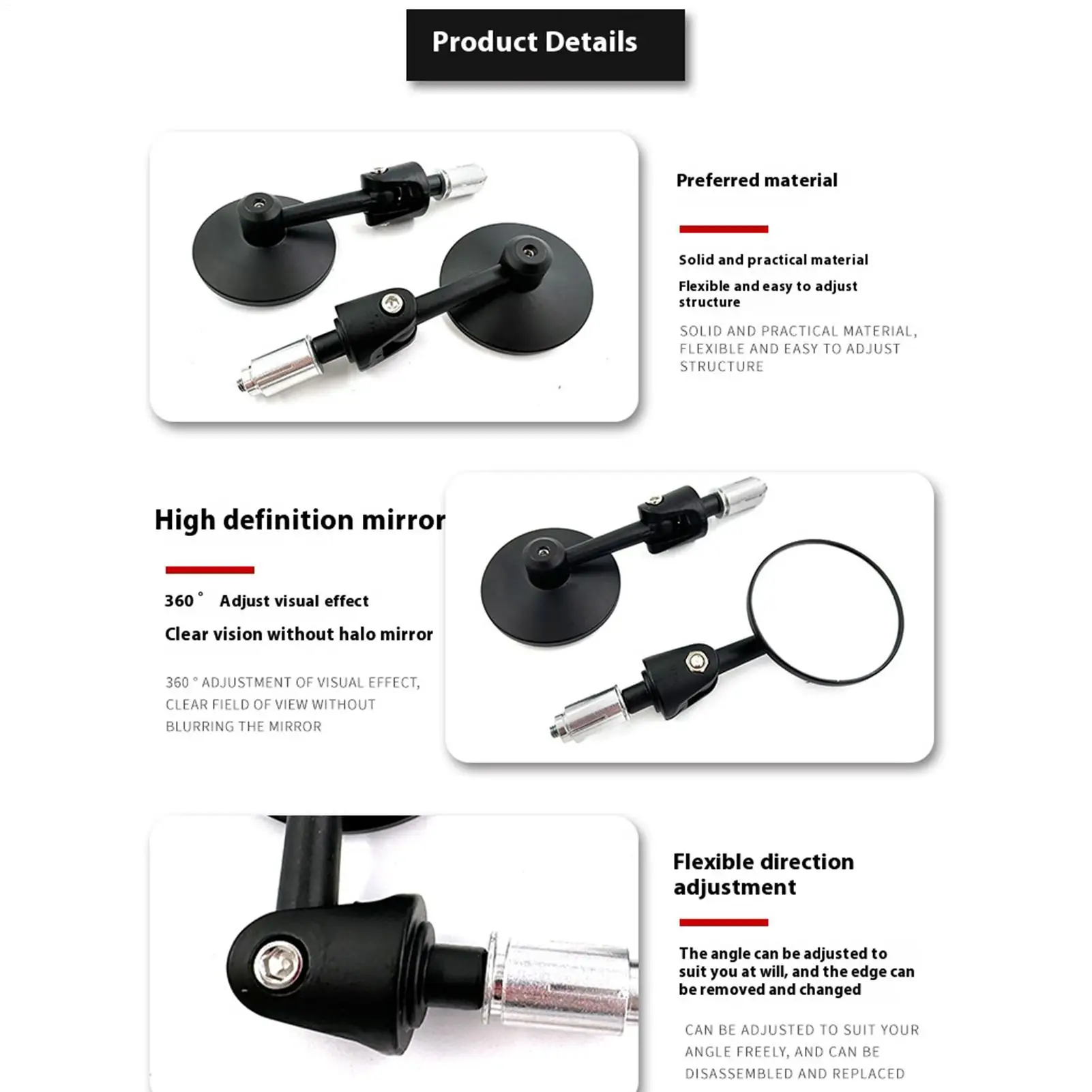 

Зеркала для скутера, регулируемые на 360 градусов детали для просмотра, 2 предмета, торцевые зеркала для мотоцикла для езды на велосипеде, езды на мотоцикле, квадроцикла