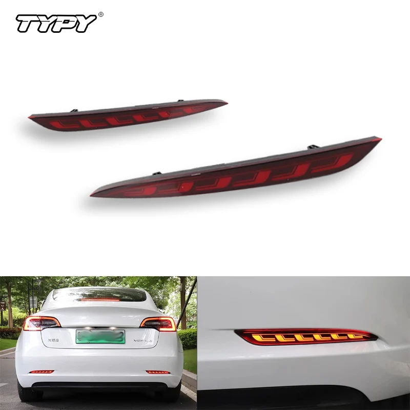 

2 шт. для Tesla Model 3 2016-2023 Model Y 2017-2023 задний противотуманный фонарь стоп-сигнал динамический указатель поворота отражатель светодиодный светильник бампера