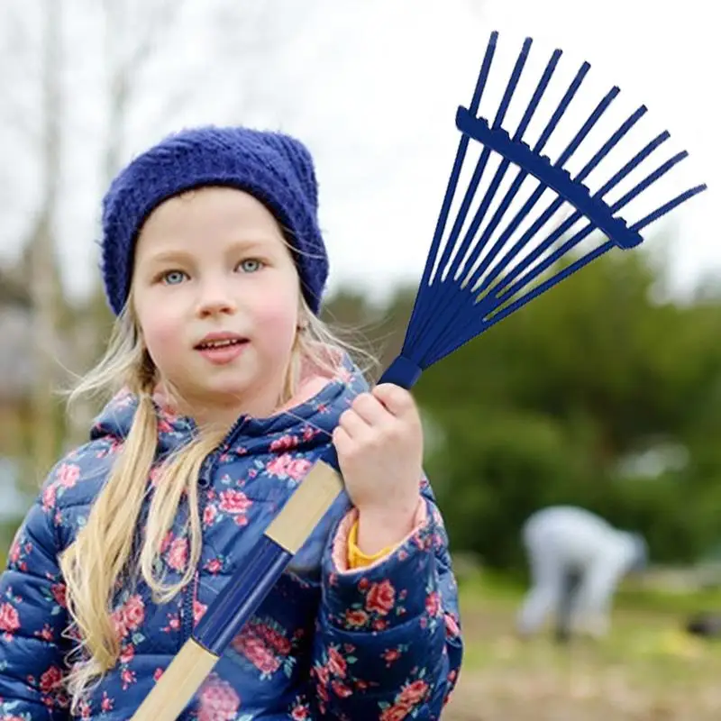 Kids Small Rake Garden Rake And Gloves Kit Kids Lawn Rakes With Detachable Wooden Handle For Outdoor Exploration Gardening Work