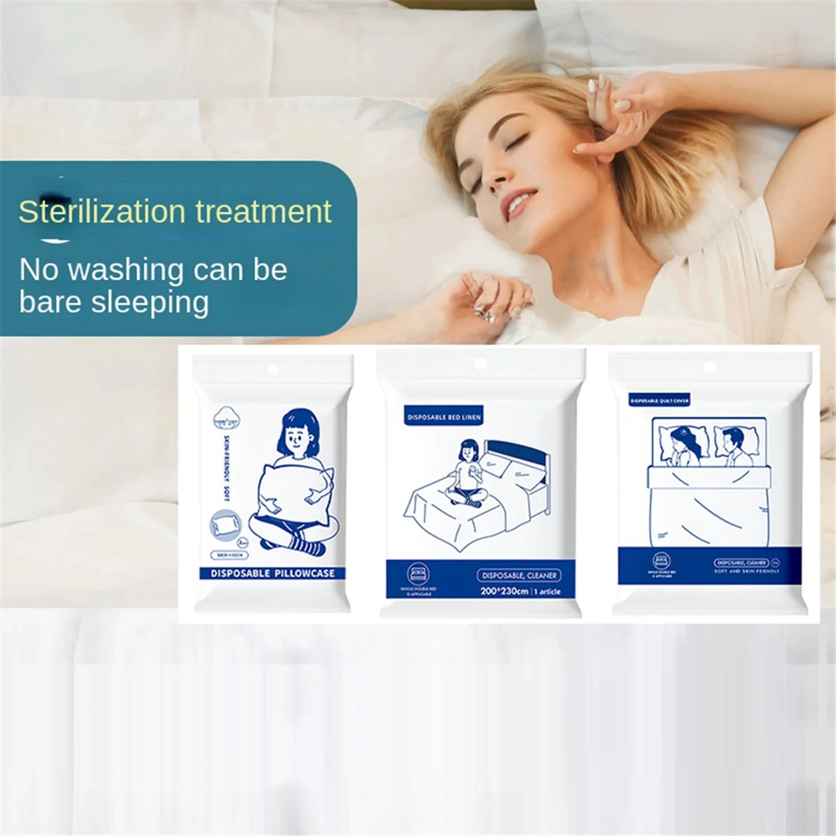 ABKB-sábana desechable de viaje, funda nórdica, funda de almohada, cama doble, traje de 4 piezas, saco de dormir a prueba de suciedad, funda de edredón