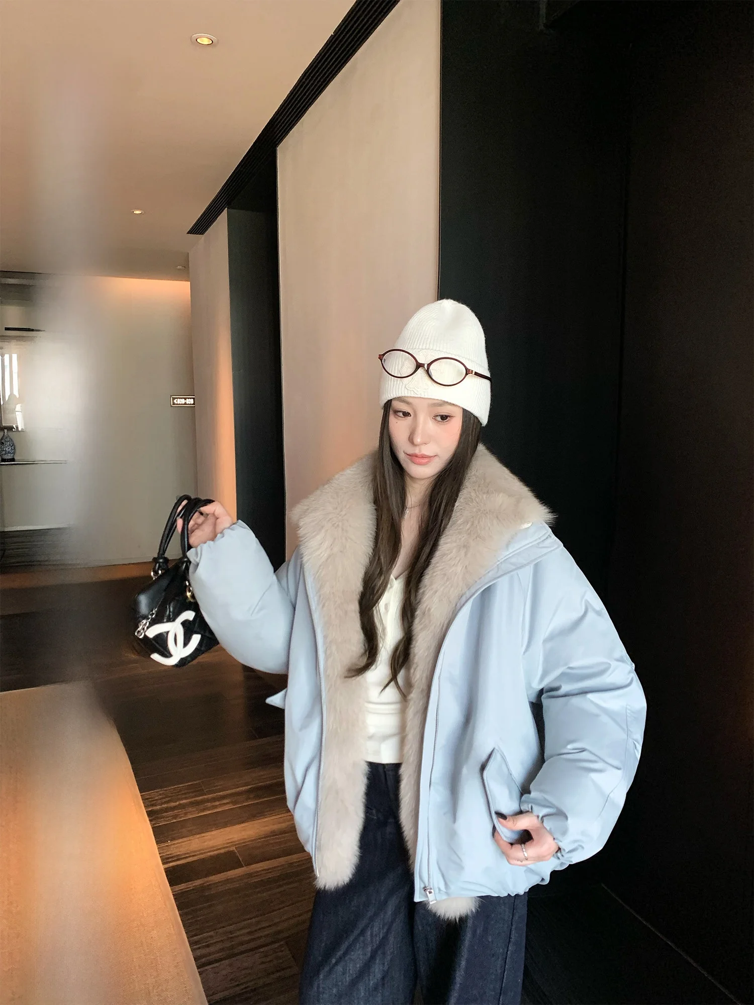 

Женская утепленная куртка-пуховик Hhi с меховым воротником, 90% белый пух, теплая зимняя верхняя одежда, повседневный стиль, без капюшона