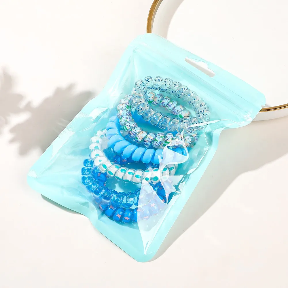 6pcs New Sweet Hot Selling Bagged Telephone Wire Candy-colored Rubber Hair Bands for Girl Child Hair Accessories Headwear