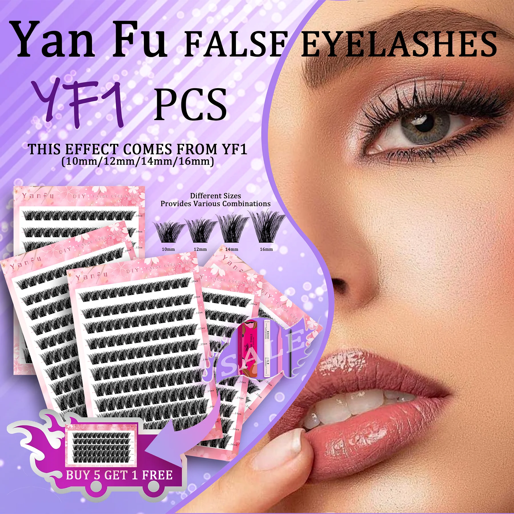 

Natural simulation false eyelashes 5 boxes, 10 rows, free 1 box, 5 rows of processing tools