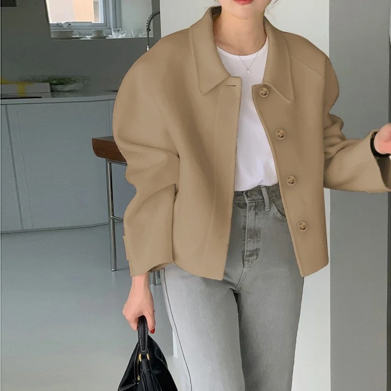 off-season spring fashion short double-sided wool coat for women's high-end simple single breasted wool coat