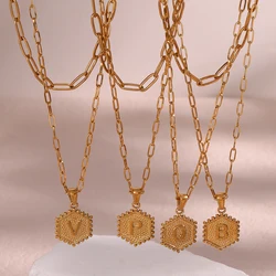 Must-have New  Hexagonal Shape A-Z 26 Alphabet Letters Necklaces For Woman Double Layer Link Chain Gold Plated Initial Necklace