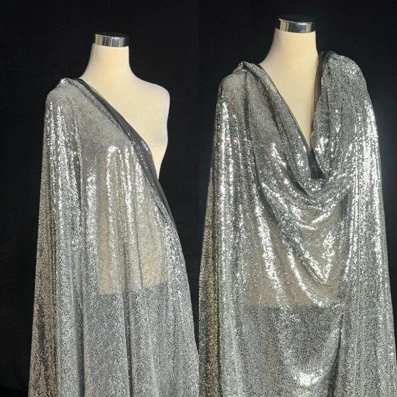 

Encrypt 3mm Silver Glitter Mesh Fabric for DIY Sewing Straps Dress Performance Costume Wedding Decoration Material Cloth