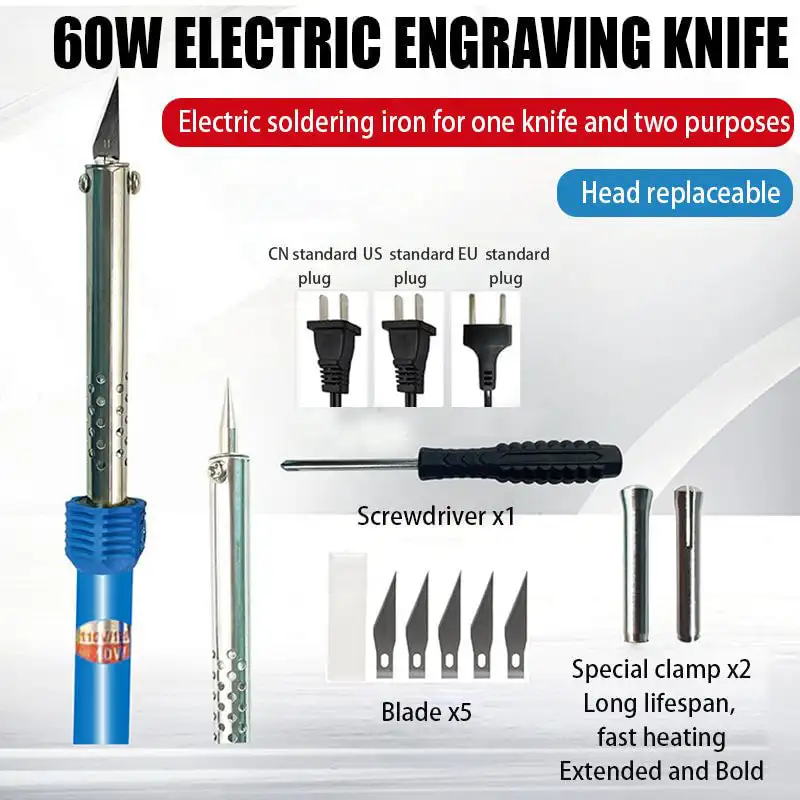 

9Pcs Electric Hot Knife Cutter Kit With Soldering Iron For Carving Plastic Vinyl Us Eu Plug Multipurpose Diy Tool Set