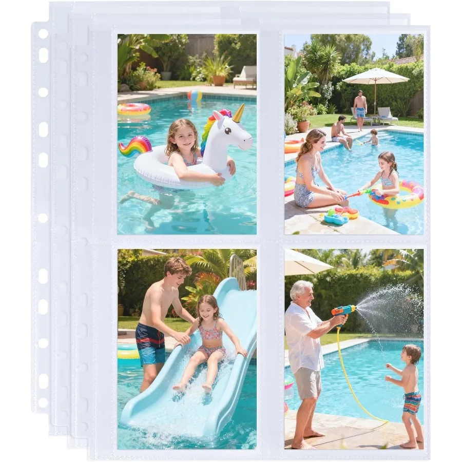 

30 упаковок 3,5x5 страниц для фотоальбома с 3 кольцами, ультрапрозрачные фоторукава, держащие 240 фотографий, двусторонние, 4 кармана для фотографий