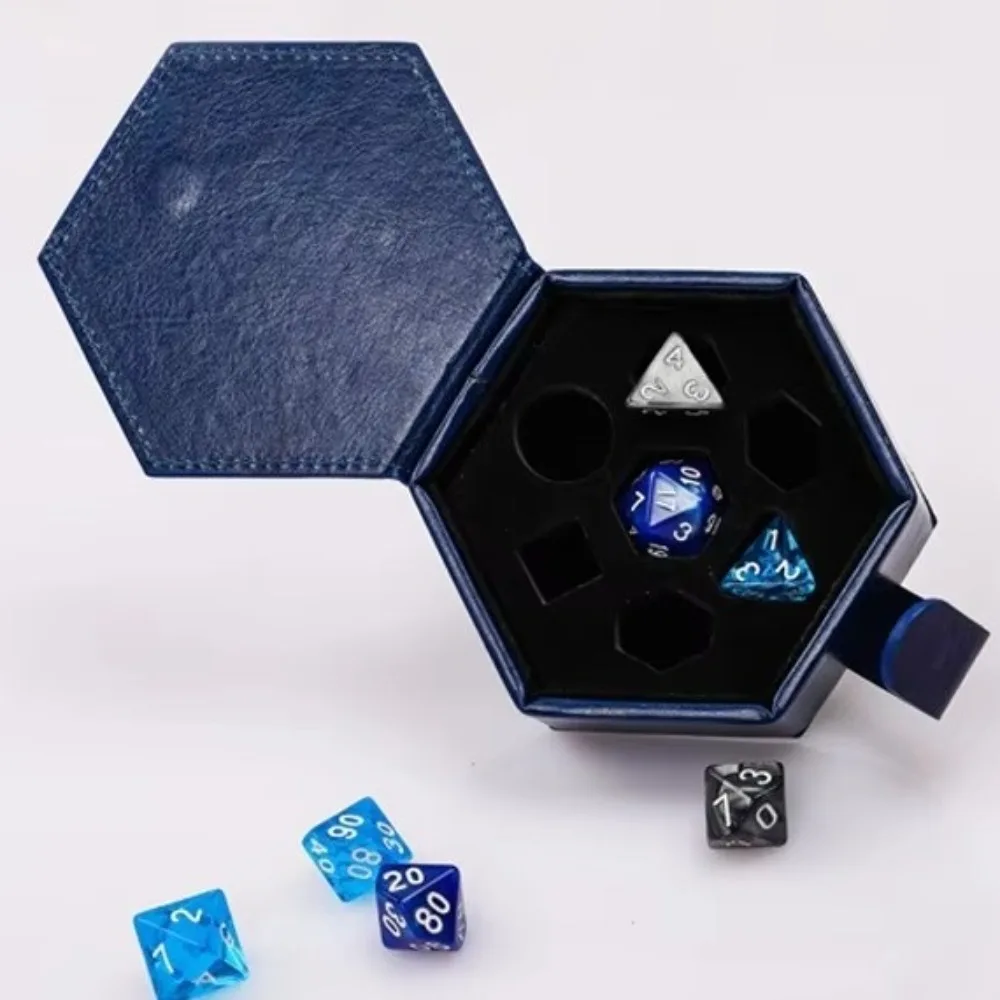 New PU Leather Dice Storage Bag Hexagon Can Hold 7 Dice Run Group Dice Box Protective DND Dice Tray