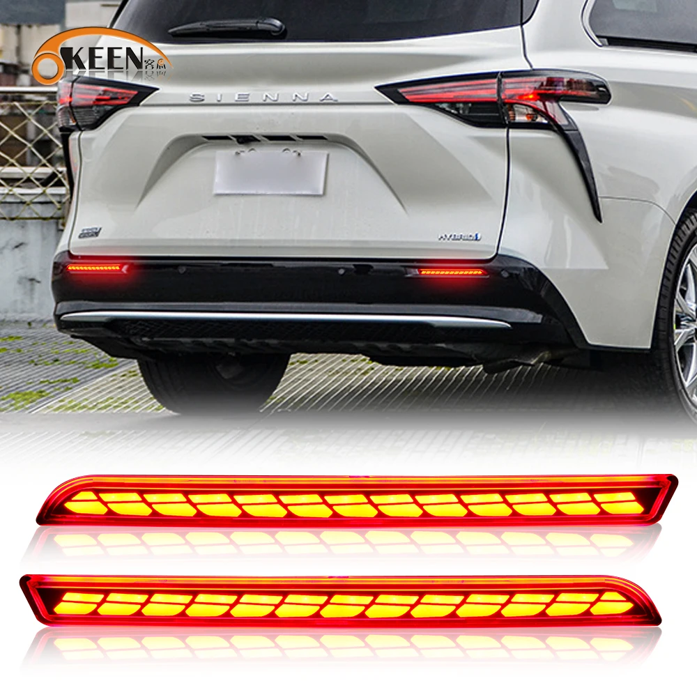 

OKEEN 2pcs LED Rear Bumper Reflector Lights For Toyota Sienna 2021 2022 Car Driving Turn Signal Brake Light Auto Accessories 12V