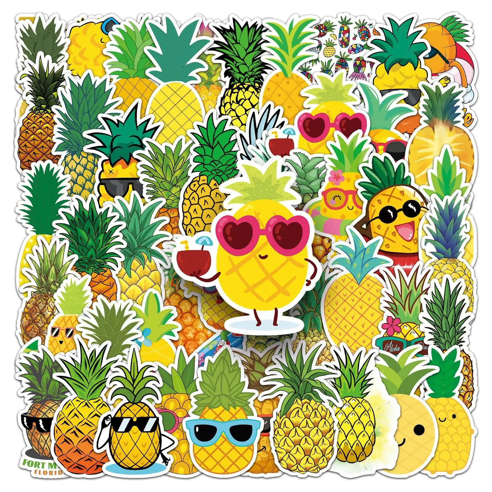 Paquete de pegatinas de piña de dibujos animados, 50 Uds., taza, teléfono, guitarra, portátil, coche, pegatina de fruta DIY, accesorios para diario, suministros para álbum de recortes