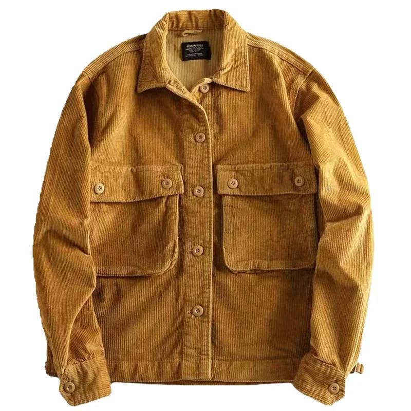 Vintage corduroy coat men\'s cargo shirt jacket Casual