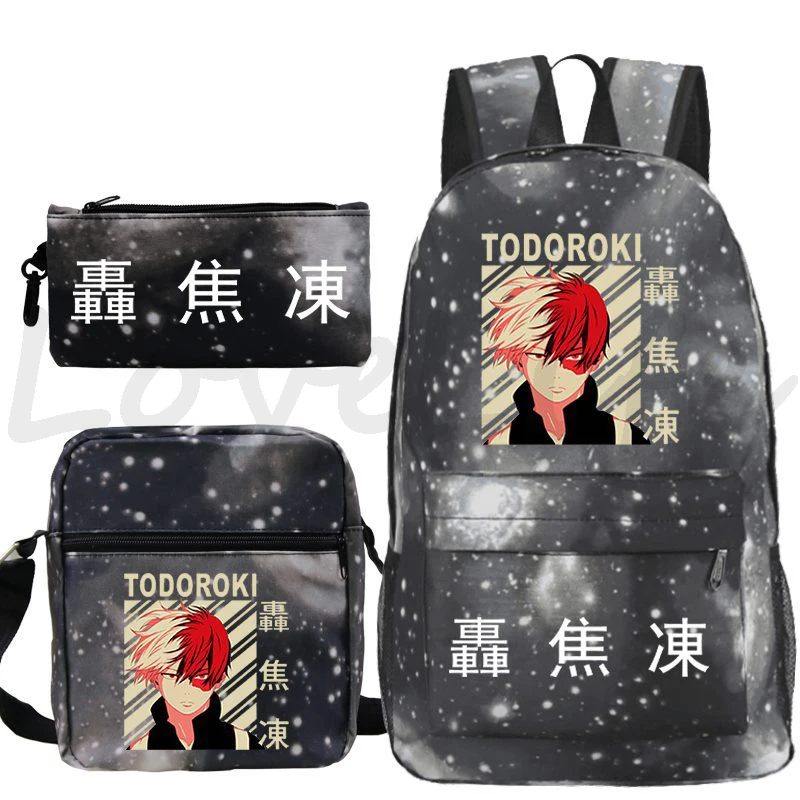 Japan Anime My Hero Academia Backpack for Boys Girls Manga Shoto Todoroki Print School Bag 3 Pcs/sets Backpacks Travel Rucksack