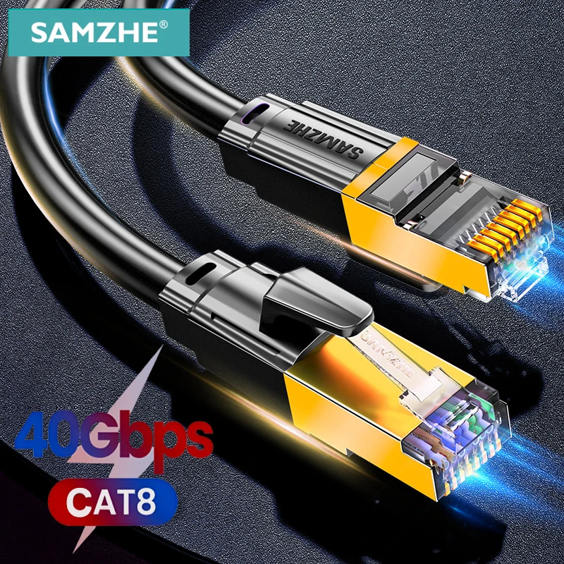 Samzhe Cat8 Kabel Ethernet SFTP 40Gbps 2000MHz Kabel sieciowy RJ45 Pozłacane złącze do routera Modem CAT8/7/6 Kabel Lan