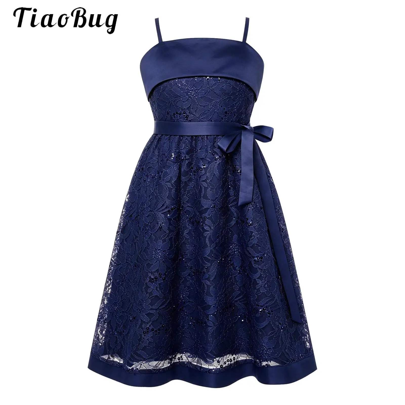 Kids Girls Floral Lace Princess Dress Sash Bow Sleeveless A-line Elegant Dress Child Wedding Birthday Formal Evening Party Gown
