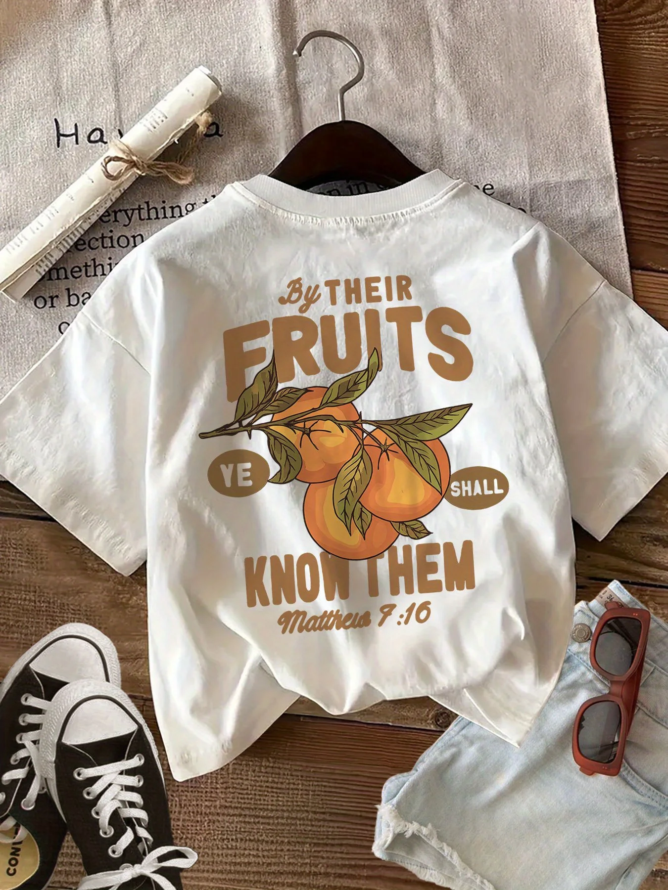 Retro Style Orange By Their Fruits Letter Print T Shirt Short Sleeve Round Neck Graphic Top Casual Women T-Shirt Female Clothing