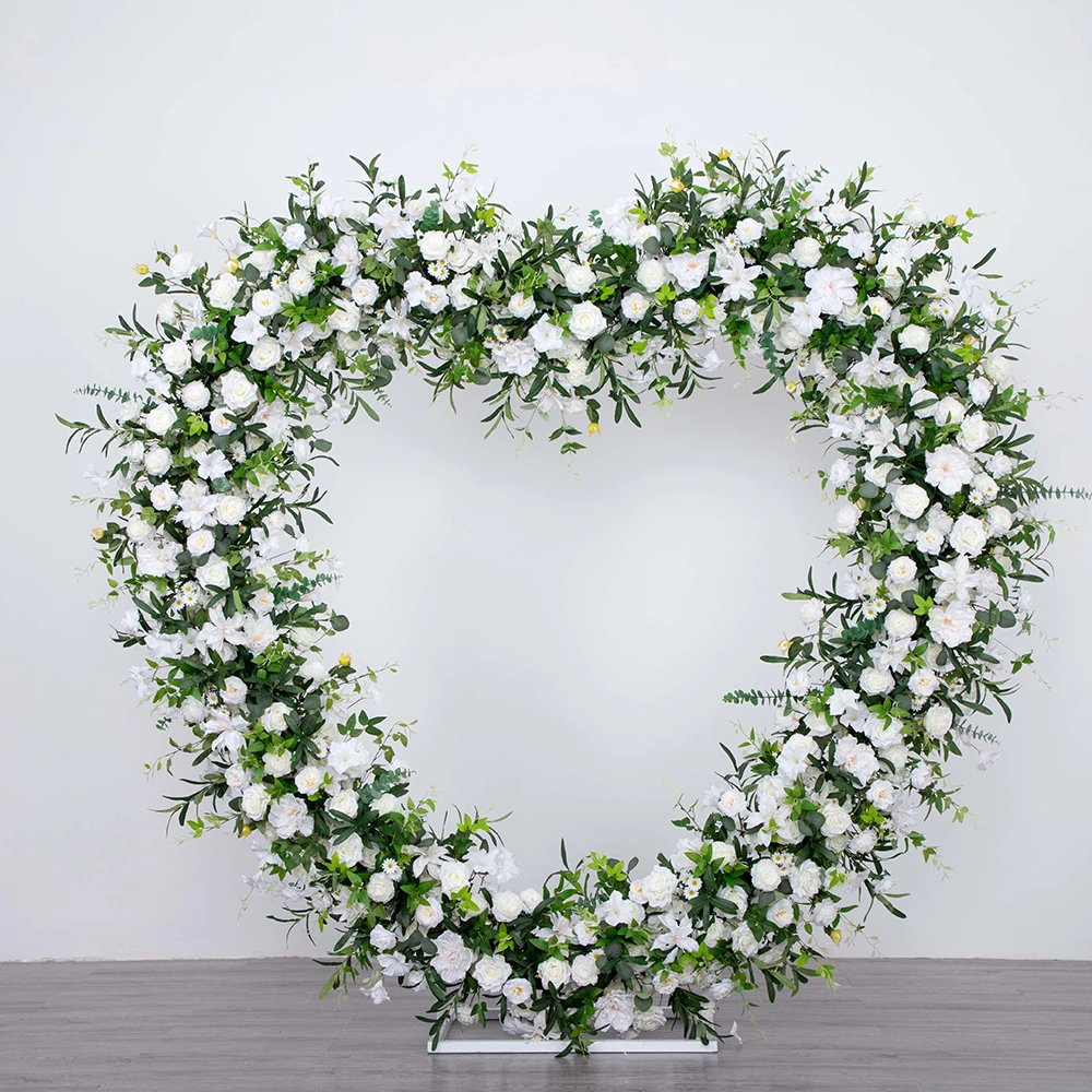 

6.5/7.2/8.8ft Green White Heart-shaped Artificial Rose Olive Leaf Flower Row Floral Arrangement Marriage Party Backdrop Decor