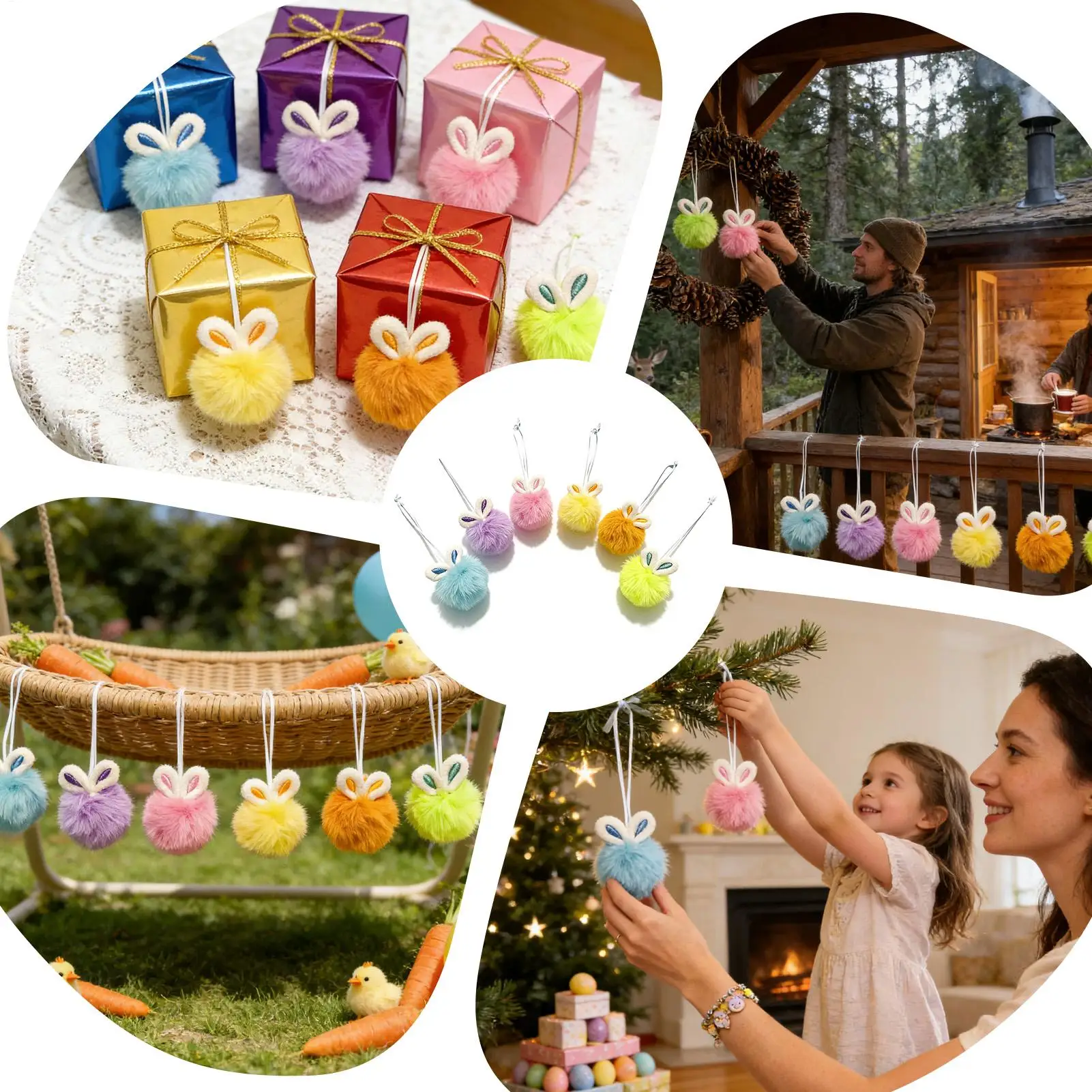 

East Plush Pendant Soft Traditional Cute 6-Piece Bunny Ear Plush Ornament For Wall Living Room Bedroom Entryway Entrance Family