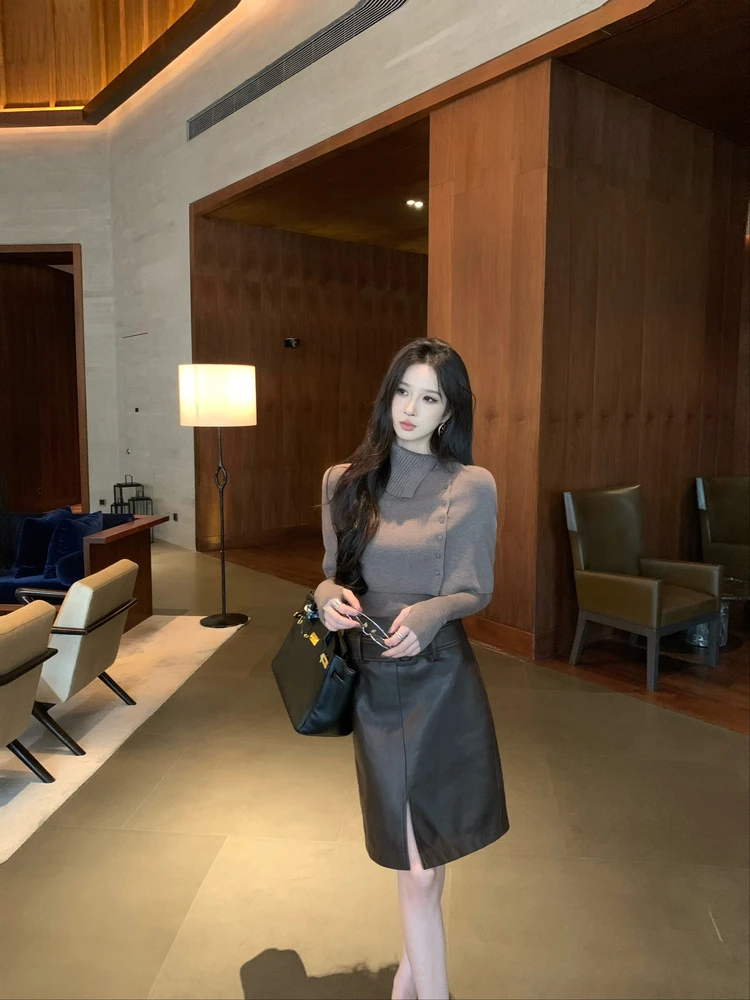 

Женский шерстяной вязаный свитер с высоким воротником и комплект из двух предметов: уютный, теплый, с функцией подогрева, стандартный крой